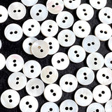Bulk Deal, 120 Tiny White Buttons: 3/8" Shell 2-Hole 9mm, Butterscotch Backs   # KB-957-120