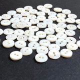 Bulk Deal, 144 Tiny White Buttons: 3/8" Shell 2-Hole 9mm, Butterscotch Backs   # KB-957