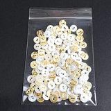 Bulk Deal, 144 Tiny White Buttons: 3/8" Shell 2-Hole 9mm, Butterscotch Backs   # KB-957