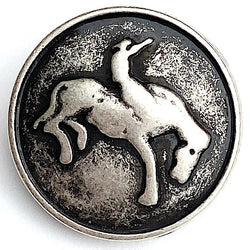 Bucking Bronco, Horse with Cowboy Antique Silver Metal Button, Shank Back 13/16" / 20mm #FJ-11