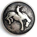 New Size, Bucking Bronco, Horse with Cowboy Antique Silver Metal Button, Shank Back 11/16" / 18mm #FJ-144