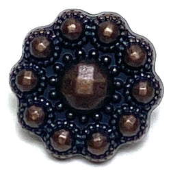 Running Low, Small Dark Brown/Black 'Copper' 1/2" Bead-Look Flower Metal Button Shank Back  #SWC-65