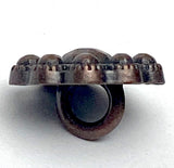 Running Low, Small Dark Brown/Black 'Copper' 1/2" Bead-Look Flower Metal Button Shank Back  #SWC-65