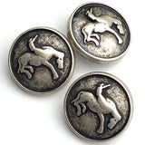 New Size, Bucking Bronco, Horse with Cowboy Antique Silver Metal Button, Shank Back 11/16" / 18mm #FJ-144