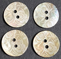 Re-Stocked, Golden Shell, White Roses Laser-Etched Button, 15mm 2-Hole  5/8" Pack of FOUR  #SK-1177
