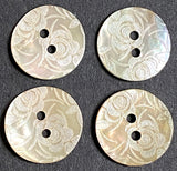 Golden Shell, White Roses Laser-Etched Button, 15mm 2-Hole  5/8" Pack of FOUR  #SK-1177