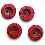 SALE Red Rustic Scarlet Czech Glass Flower Button, 2 hole 14mm/ 9/16"  #AB-7804