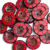 SALE Red Rustic Scarlet Czech Glass Flower Button, 2 hole 14mm/ 9/16"  #AB-7804