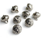 Re-stocked, Belly Dance Bells, Bali Style Hollow Roundish Metal Charm/Button, 1/2",  Shank Back, Silver Color,  #L-332