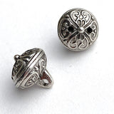 Re-stocked, Belly Dance Bells, Bali Style Hollow Roundish Metal Charm/Button, 1/2",  Shank Back, Silver Color,  #L-332