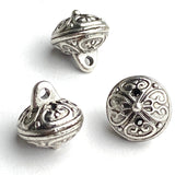 Re-stocked, Belly Dance Bells, Bali Style Hollow Roundish Metal Charm/Button, 1/2",  Shank Back, Silver Color,  #L-332