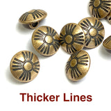 Re-Stocked Small Brass Zia Sun Button, Matte Finish, Thicker Lines, Shank Back 1/2"  #SW-88-B