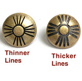 Re-Stocked Small Brass Zia Sun Button, Matte Finish, Thinner Lines, Shank Back 1/2"  #SW-88-A