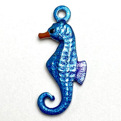 Seahorse Charm, Handpainted Blue, Metal Tiny 5/8" by Susan Clarke #SC161C
