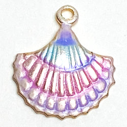 Sea Shell Charm 1/2" Sparkly Pastels, Handpainted Metal by Susan Clarke  #SC-954P