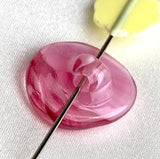 Pink Streaks Peppermint Glass Buttons, Oval Shape, No Two Alike, 1/2"-9/16" x 5/8" Self Shank #SK-995
