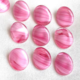 Pink Streaks Peppermint Glass Buttons, Oval Shape, No Two Alike, 1/2"-9/16" x 5/8" Self Shank #SK-995