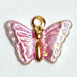 Last One, Pink Butterfly Metal Charm 1/2" Glittery Handpainted Metal by Susan Clarke  #SC-941