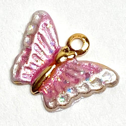 Last One, Pink Butterfly Metal Charm 1/2" Glittery Handpainted Metal by Susan Clarke  #SC-941