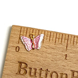 Last One, Pink Butterfly Metal Charm 1/2" Glittery Handpainted Metal by Susan Clarke  #SC-941