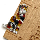 Sale, Cat Charm, Calico 7/8" Handpainted Metal Kitty by Susan Clarke  #SC-89