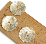 Golden Shell, White Roses Laser-Etched Button, 13/16" / 20mm 2-Hole   Pack of TWO  #SK-1176