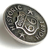 Re-Stocked, Route 66 Button, 7/16" Small Size, 12mm Shank Back Silver/Black #FJ-13