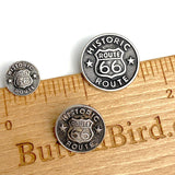 Re-Stocked, Route 66 Button, 7/16" Small Size, 12mm Shank Back Silver/Black #FJ-13