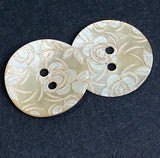 Golden Shell, White Roses Laser-Etched Button, 13/16" / 20mm 2-Hole   Pack of TWO  #SK-1176