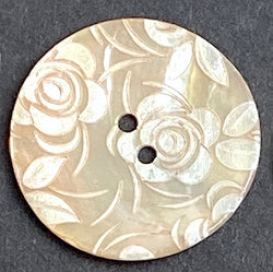 Golden Shell, White Roses Laser-Etched, Largest Size 1-1/8" / 28mm 2-Hole  Per Button #SK-1175