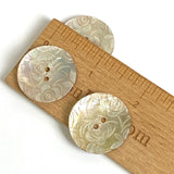Golden Shell, White Roses Laser-Etched, Largest Size 1-1/8" / 28mm 2-Hole  Per Button #SK-1175