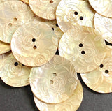 Golden Shell, White Roses Laser-Etched, Largest Size 1-1/8" / 28mm 2-Hole  Per Button #SK-1175