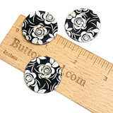 Black Shell, White Roses Laser-Etched, Largest Size 1-1/8" / 28mm 2-Hole  Per Button #SK-1172