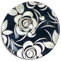 Black Shell, White Roses Laser-Etched, Largest Size 1-1/8" / 28mm 2-Hole  Per Button #SK-1172