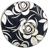 Black Shell, White Roses Laser-Etched, Largest Size 1-1/8" / 28mm 2-Hole  Per Button #SK-1172