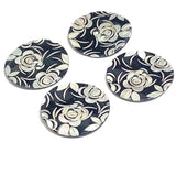 Black Shell, White Roses Laser-Etched, Largest Size 1-1/8" / 28mm 2-Hole  Per Button #SK-1172