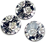 Black Shell, White Roses Laser-Etched, Largest Size 1-1/8" / 28mm 2-Hole  Per Button #SK-1172