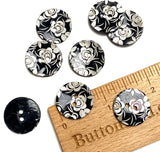 Black, White Roses Laser-Etched Button, 13/16" / 20mm 2-Hole   Pack of TWO  #SK-1173
