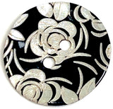Black, White Roses Laser-Etched Button, 13/16" / 20mm 2-Hole   Pack of TWO  #SK-1173