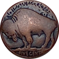 Running Low, Dark Copper Buffalo "Nickel" Button, Replica, 3/4" / 20mm, Shank Back, Metal  #FJ-20