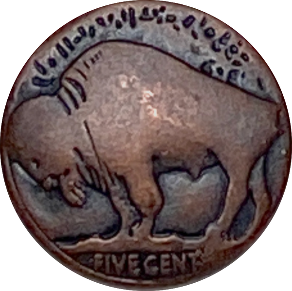 Running Low, Dark Copper Buffalo "Nickel" Button, Replica, 3/4" / 20mm, Shank Back, Metal  #FJ-20