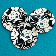 Black, White Roses Laser-Etched Button, 13/16" / 20mm 2-Hole   Pack of TWO  #SK-1173