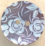 SALE Muted Amethyst / White Roses Laser-Etched Button, 13/16" / 20mm 2-Hole   Pack of TWO  #SK-1178