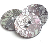 SALE Muted Amethyst / White Roses Laser-Etched Button, 13/16" / 20mm 2-Hole   Pack of TWO  #SK-1178