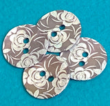 Muted Amethyst / White Roses Laser-Etched Button, 15mm 2-Hole  5/8" Pack of FOUR  #SK-1179