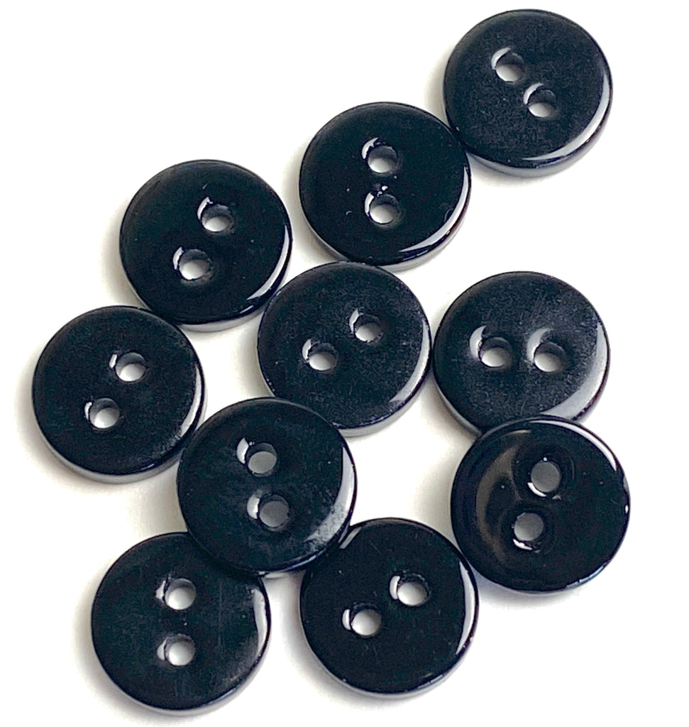 New Markdown, Black Tiny Shiny River Shell 9mm 2-Hole 3/8