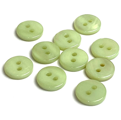 3/8" Tiny Pastel Green 2-hole River Shell Button, 9mm, Pack of TEN  #SK-2245