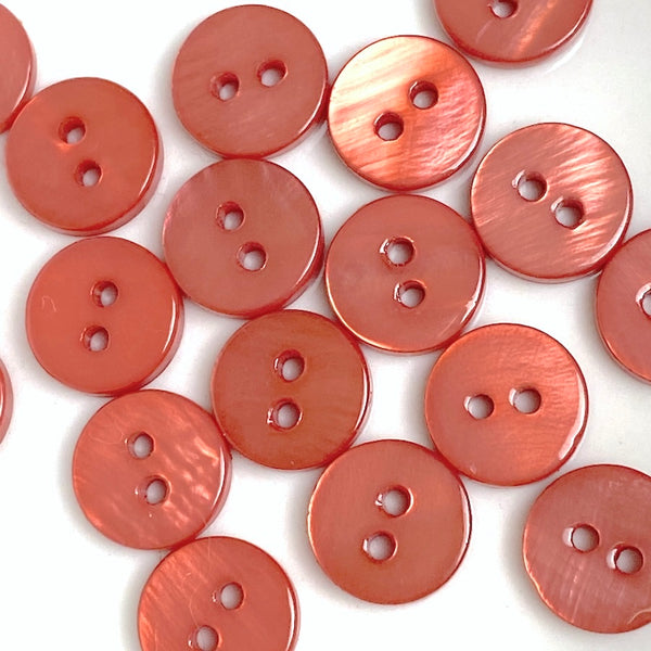 Last Pack, 3/8" Red Clay Tiny 2-hole River Shell Button, Pack of 20. #SK-2252