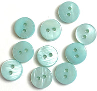Pastel Turquoise Tiny 3/8" 2-Hole River Shell Button, Pack of 10, #SK-2246