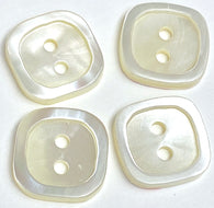 SALE, Square Off-White Shell 9/16-5/8", 2-Hole, Raised Rim. Pack of 4 buttons.  # SK-687